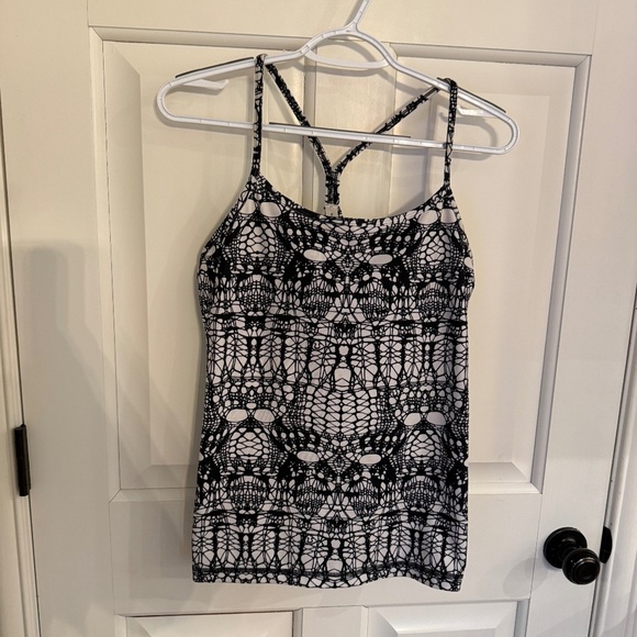 Lululemon Power Y Tank White Black Glacier Lace 31949 - Picture 3 of 10